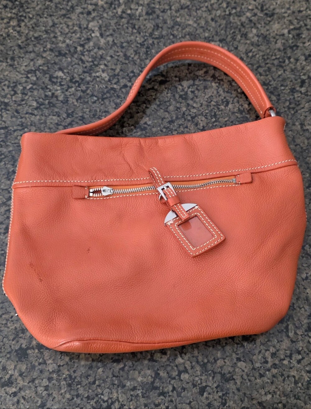 Prada 100% Authentic Vitello Daino Leather Shoulder Bag Purse Orange rare color
